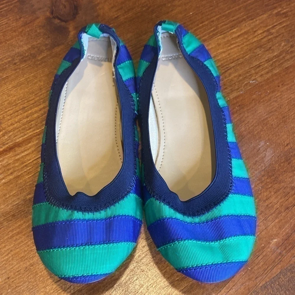 JCrew “crew cuts” green/blue stripe ballet flats 65875 Sz 4 NWOB